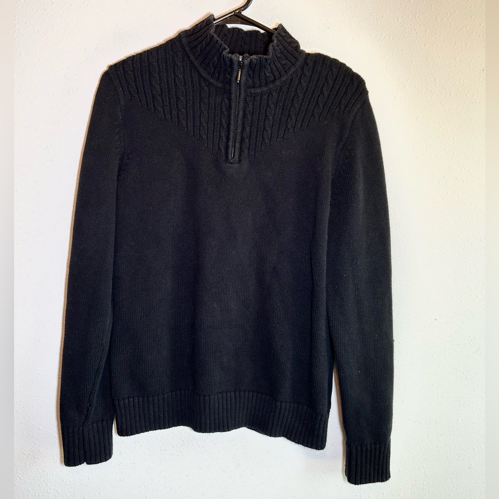 Karen Scott Women’s Sz M Quarter Zip Pullover Sweater Black Cotton Preppy Warm
